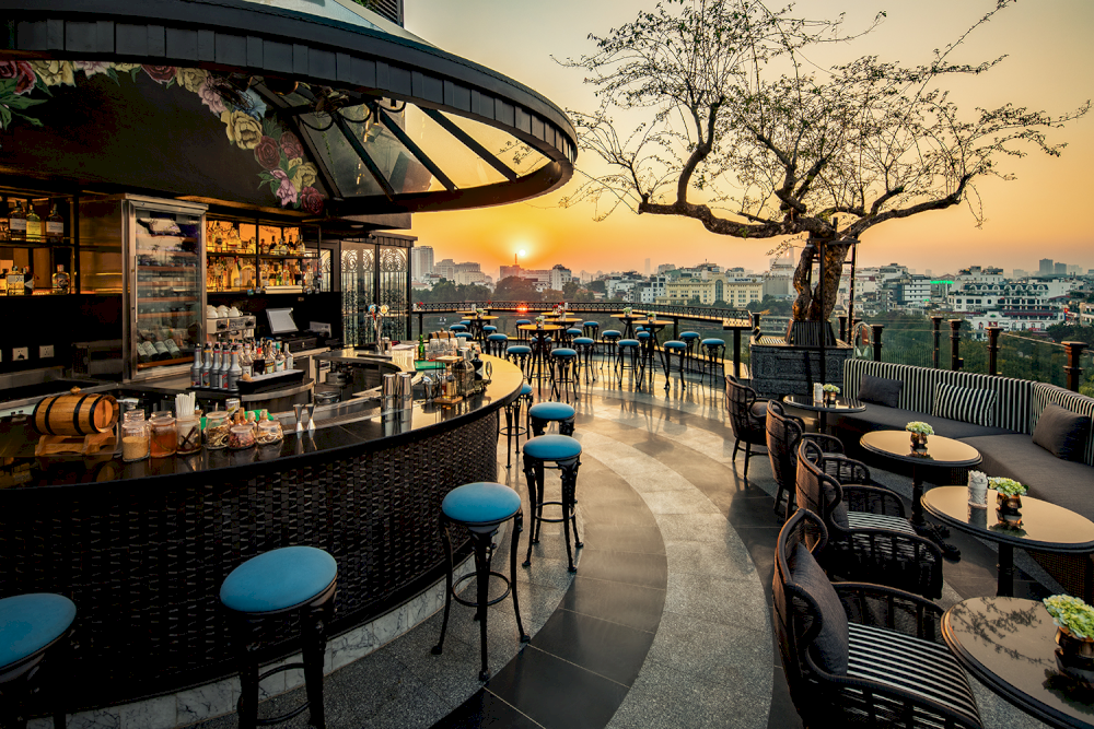 A sophisticated rooftop experience with a warm and inviting atmosphere